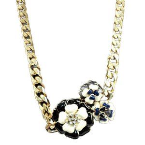 Aldo Enamel Flower Necklace Statement Jewelry Chunky Gold Tone Choker 17"